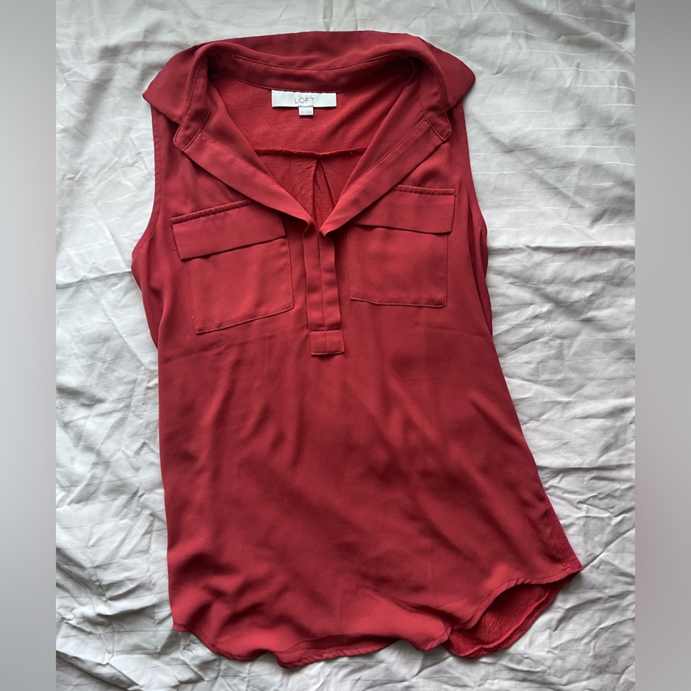 Loft Women's Sleeveless Split-Neck Blouse in Orange